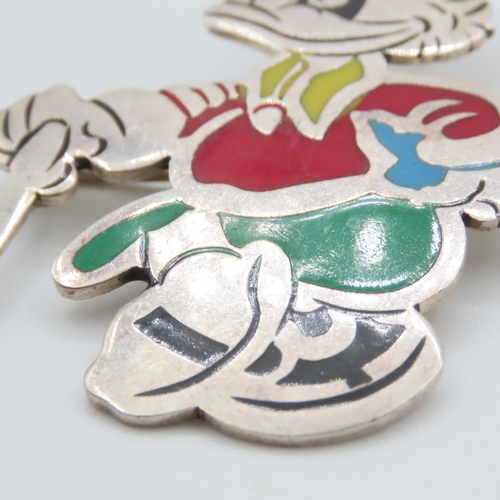 393 - Donald Duck Silver Brooch Enamel Decoration Approximately 5cm High