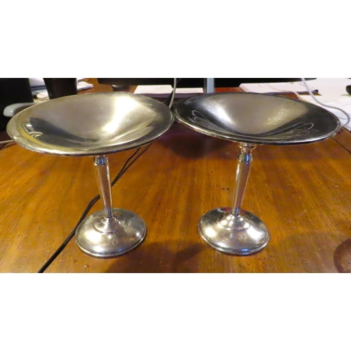 418 - Pair of Silver Pedestal Form Table Dishes Tapering Form Support Above Circular Form Turned Base Each... 