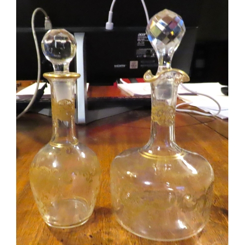 419 - Two French Gilded Crystal Decanters with Original Stoppers Each Approximately 6 Inches High