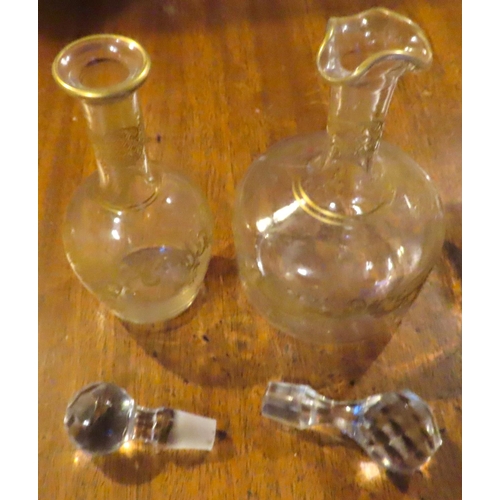 419 - Two French Gilded Crystal Decanters with Original Stoppers Each Approximately 6 Inches High