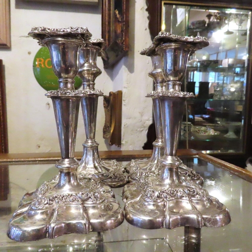 420 - Two Pairs of Silver Plated Rococo Form Candle Sticks Tallest Approximately 9 Inches High