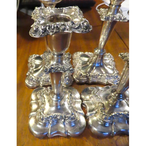 420 - Two Pairs of Silver Plated Rococo Form Candle Sticks Tallest Approximately 9 Inches High