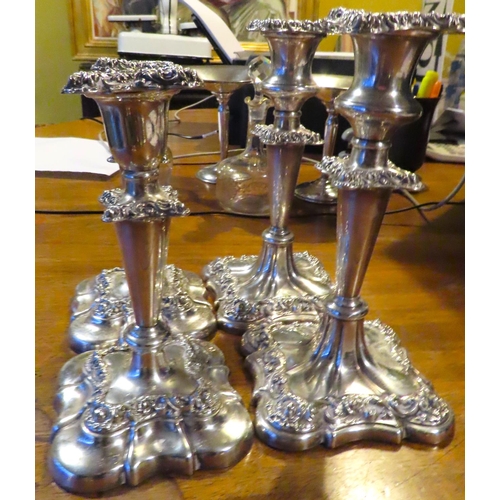 420 - Two Pairs of Silver Plated Rococo Form Candle Sticks Tallest Approximately 9 Inches High