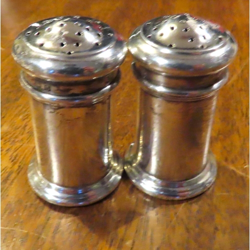 421 - Pair of Silver Cannister Form Salt and Peppers Each Approximately 6cm High