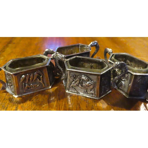 422 - Set of Four Silver Table Cruets Embossed Decoration Each Approximately 6cm Wide