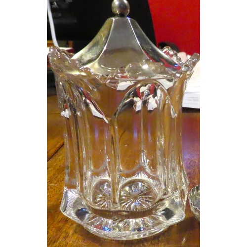 424 - Silver Top Cut Crystal Preserve Jar Approximately 11cm High