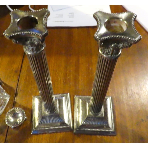 425 - Pair of Corinthian Column Silver Plated Candle Rests Each Approximately 10 Inches High