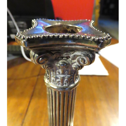 425 - Pair of Corinthian Column Silver Plated Candle Rests Each Approximately 10 Inches High