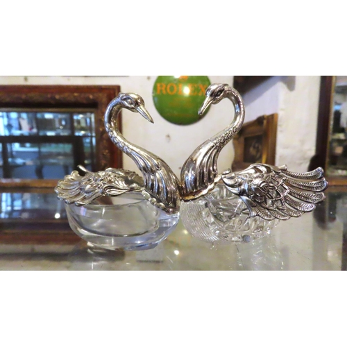 426 - Pair of Silver Mounted Swan Motif Table Salts Retraceable Wings Attractively Detailed Each Approxima... 