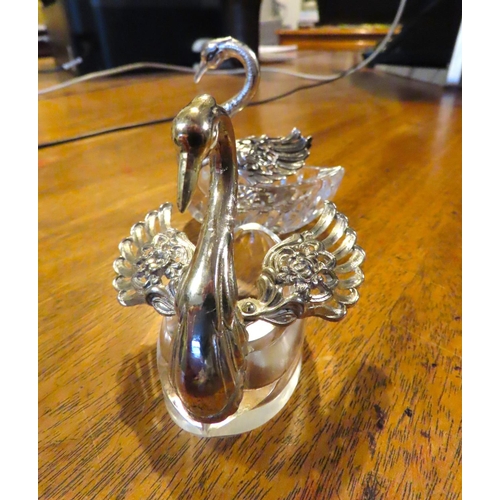 426 - Pair of Silver Mounted Swan Motif Table Salts Retraceable Wings Attractively Detailed Each Approxima... 