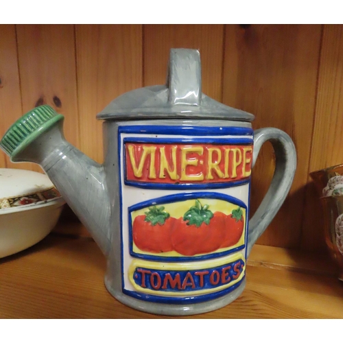 43 - Collection of Various Items Two Shelves on Pine Dresser with Two Items Photographed Atop Spongeware ... 