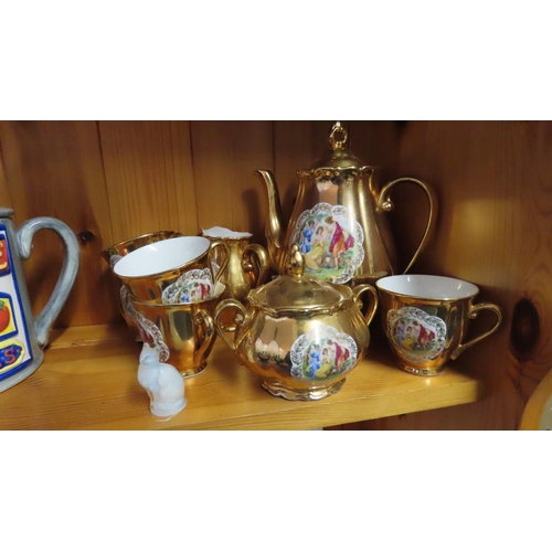 43 - Collection of Various Items Two Shelves on Pine Dresser with Two Items Photographed Atop Spongeware ... 