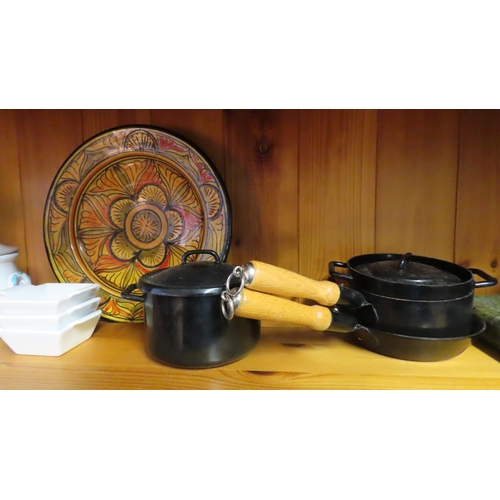 43 - Collection of Various Items Two Shelves on Pine Dresser with Two Items Photographed Atop Spongeware ... 