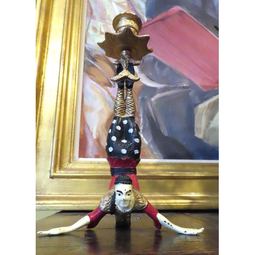 431 - Vintage Cast Metal Acrobat Form Candle Rest Polychrome Decorated