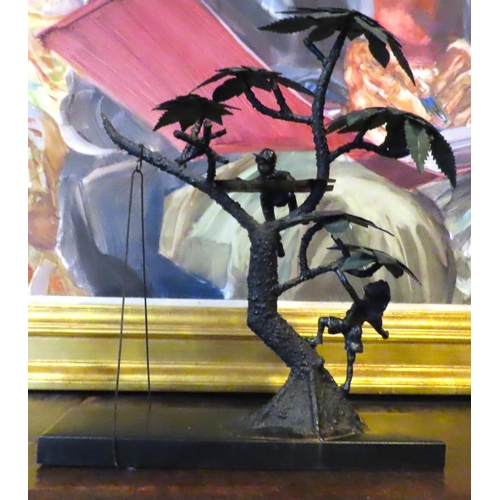 433 - Bronze Sculpture Children Climbing Tree Approximately 16 Inches High x 14 Inches Wide