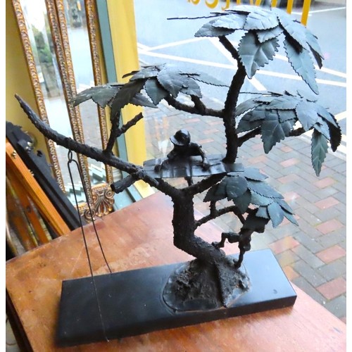 433 - Bronze Sculpture Children Climbing Tree Approximately 16 Inches High x 14 Inches Wide