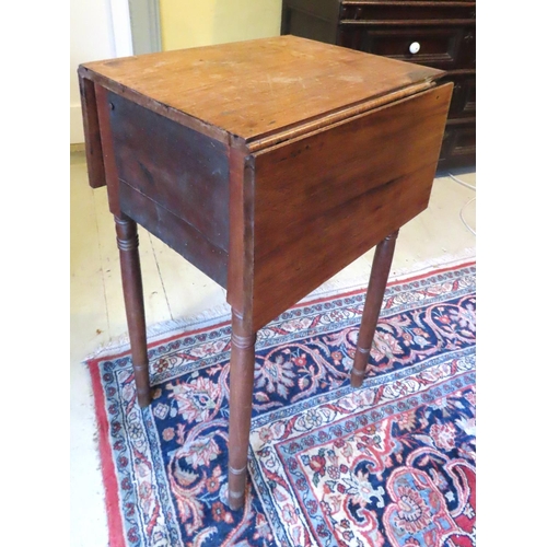 437 - George III Mahogany Dropleaf Chamber Table Approximately 12 Inches Wide Above Turned Supports