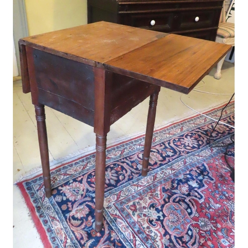 437 - George III Mahogany Dropleaf Chamber Table Approximately 12 Inches Wide Above Turned Supports