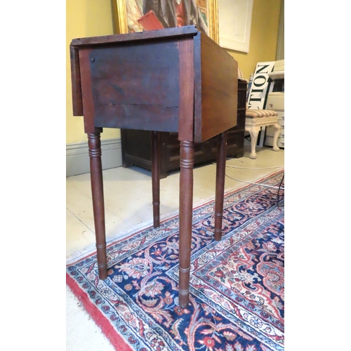 437 - George III Mahogany Dropleaf Chamber Table Approximately 12 Inches Wide Above Turned Supports