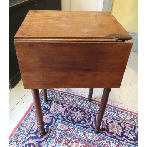 437 - George III Mahogany Dropleaf Chamber Table Approximately 12 Inches Wide Above Turned Supports