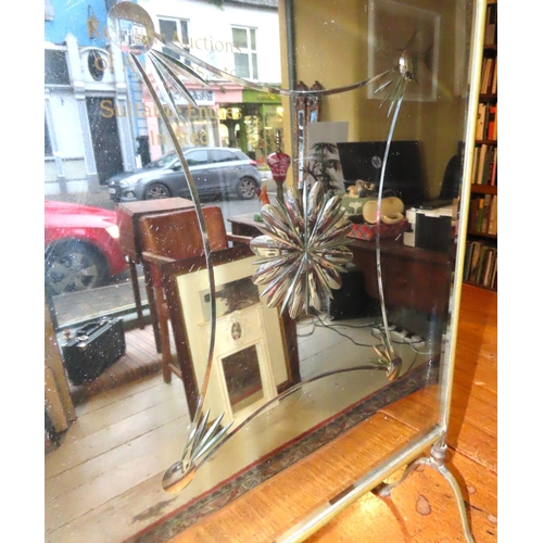 441 - Edwardian Mirror Inset Brass Band Firescreen Approximately 18 Inches Wide x 29 Inches High