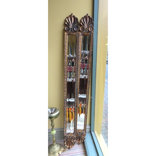 443 - Pair of Slender Form Gilded Wall Mirrors Each Approximately 5ft 8 Inches High