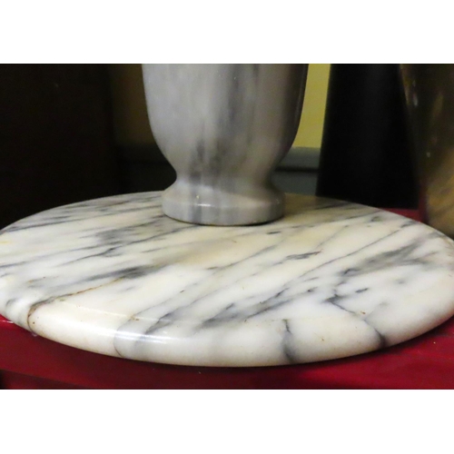 446 - Marble Mortar and Pestle with Marble Kitchen Top Board and Brass Pan with Another Enamel Pan not Pho... 