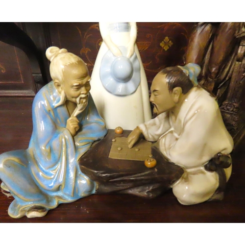 447 - Fine European Porcelain Figure of Chess Players with Porcelain Figure of Girl and Another Three in L... 