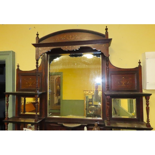 449 - Victorian Rosewood Marquetry Decorated Side Cabinet with Inset Mirrored Panels Above Cupboard Doors ... 