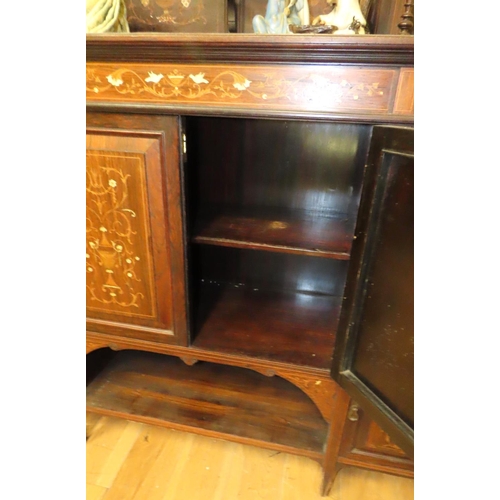 449 - Victorian Rosewood Marquetry Decorated Side Cabinet with Inset Mirrored Panels Above Cupboard Doors ... 