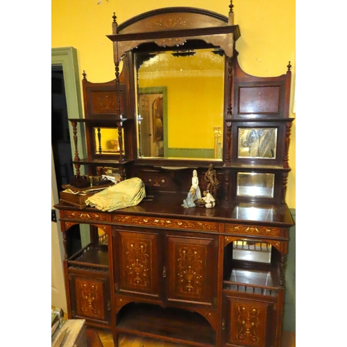 449 - Victorian Rosewood Marquetry Decorated Side Cabinet with Inset Mirrored Panels Above Cupboard Doors ... 