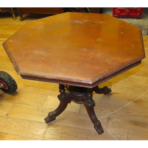 451 - Edwardian Mahogany Hexagonal Form Centre Table Well Carved Supports Approximately 3ft Wide