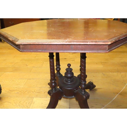 451 - Edwardian Mahogany Hexagonal Form Centre Table Well Carved Supports Approximately 3ft Wide