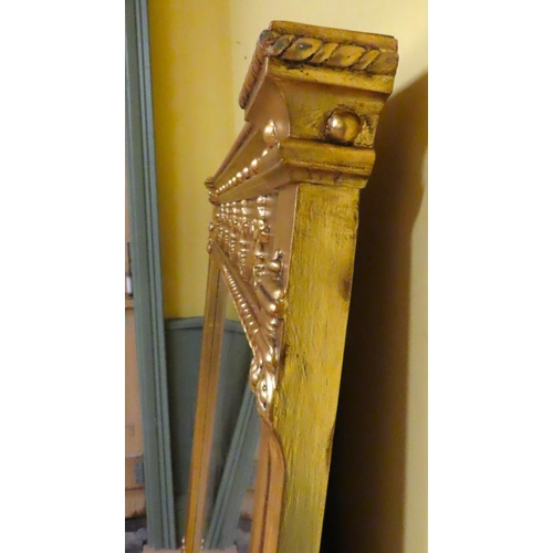 453 - Carved Giltwood Rectangular Form Overmantle Mirror Upper Swag Motif Decoration 62 Inches Wide x 59 I... 