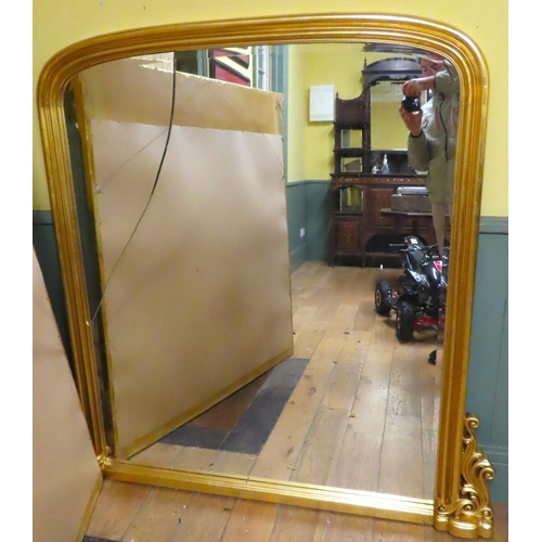 454 - Gilded Overmantle Mirror Side Carved Decoration Approximately 50 Inches Wide x 56 Inches High Please... 