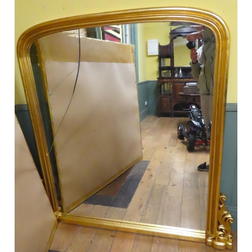 454 - Gilded Overmantle Mirror Side Carved Decoration Approximately 50 Inches Wide x 56 Inches High Please... 