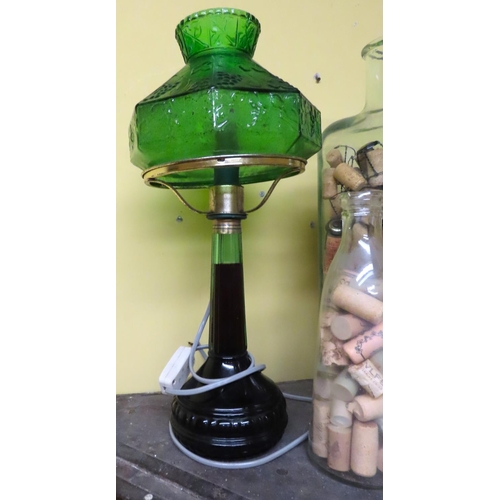 455 - Emerald Crystal Table Lamp Electrified Working Order with Three Other Items Largest Approximately 18... 