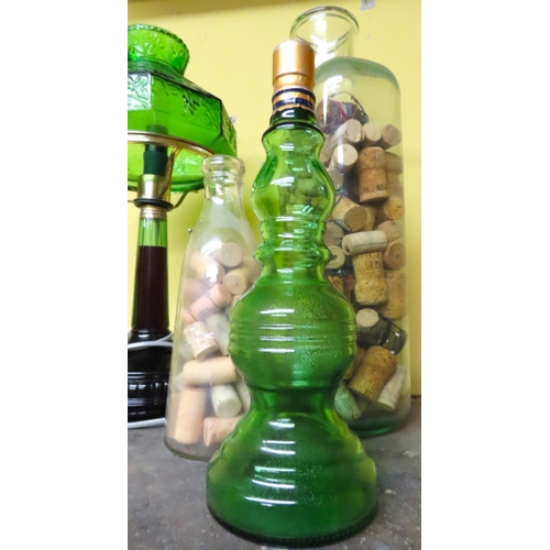 455 - Emerald Crystal Table Lamp Electrified Working Order with Three Other Items Largest Approximately 18... 