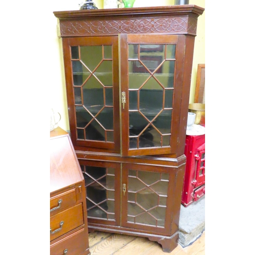 456 - Antique Mahogany Four Door Astral Glazed Corner Cabinet Approximately 2ft Wide x 6ft 6 Inches High