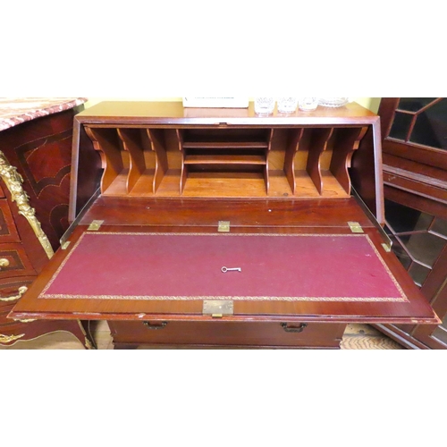 458 - Mahogany Bureau Fitted Interior Above Three Long Drawers Claw and  Ball Supports Approximately 34 In... 