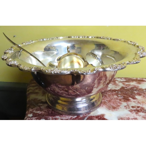 459 - Large Silver Plated Punch Bowl Pedestal Form with Quantity of Silver Plated Punch Cups and Ladle Con... 