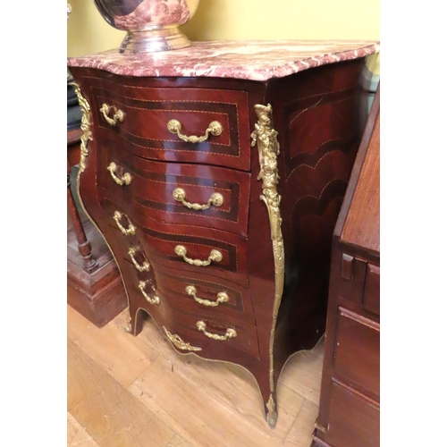 460 - Marble Top Kingswood Chest Five Graduated Drawers Ormolu Mounted Approximately 32 Inches Wide x 48 I... 