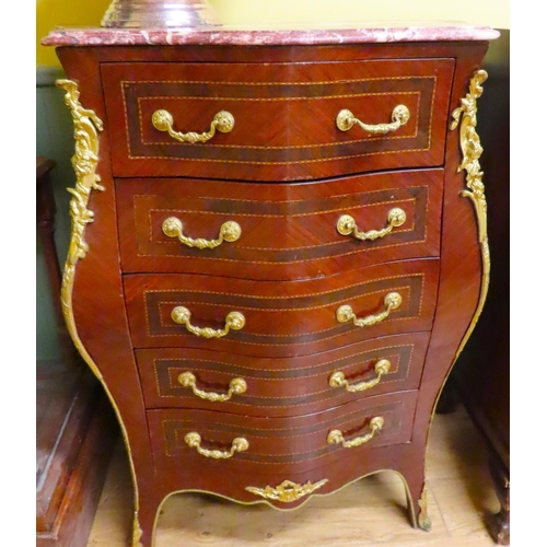 460 - Marble Top Kingswood Chest Five Graduated Drawers Ormolu Mounted Approximately 32 Inches Wide x 48 I... 