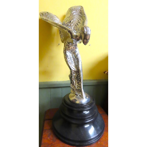 461 - Silver Plated Rolls Royce Wings of Ecstasy Sculpture Mounted on Stepped Form Marble Base Approximate... 