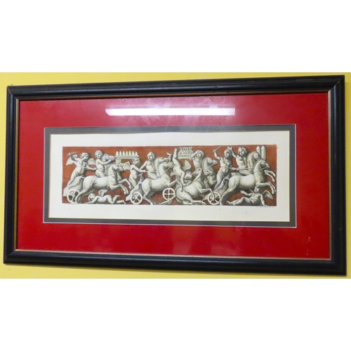 463 - Pair of Framed Engravings Italian Classical Scenes Each Approximately 32 Inches Wide Framed Size