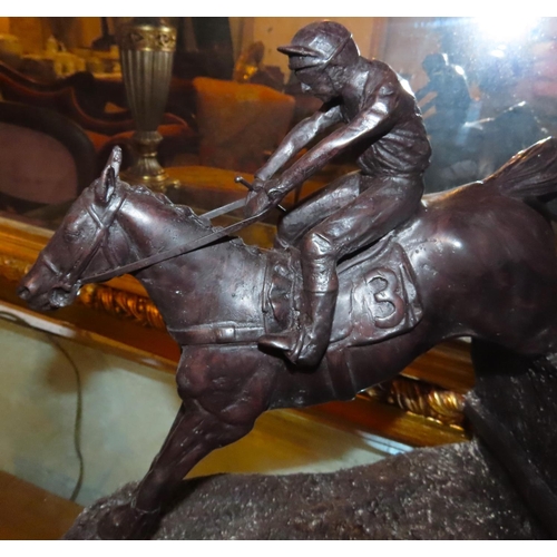 464 - Bronze Sculpture Horse and Jockey Mounted on Marble Base Approximately 13 Inches Wide