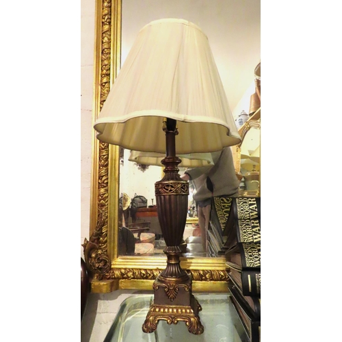 465 - Modern Gilt Decorated Table Lamp Pedestal Form Pleated Shade Electrified Working Order Approximately... 