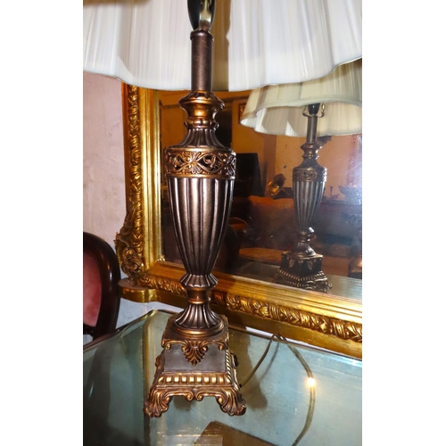 465 - Modern Gilt Decorated Table Lamp Pedestal Form Pleated Shade Electrified Working Order Approximately... 