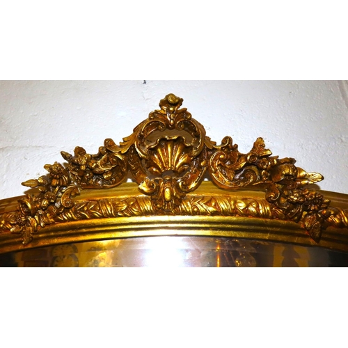 466 - Gilded Overmantle Mirror Upper Cartouche Decoration Approximately 46 Inches Wide x 47 Inches High