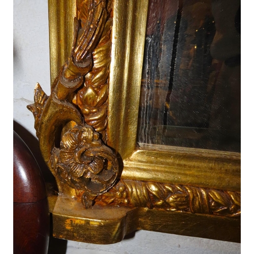 466 - Gilded Overmantle Mirror Upper Cartouche Decoration Approximately 46 Inches Wide x 47 Inches High